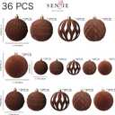 36pcs Velvet Ornaments for Christmas Trees, Flocked Christmas Balls Sets Assortment for Xmas Tree Holiday Decor (Brown)