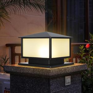 SLAWA Outdoor Column Lights with Mount Base, Exterior Patio Pillar Lights Outdoor Fixture with Aluminum Housing, Outdoor Post Lights Fixture with Tempered Glass for Front Yard, Garden Porch (Black)