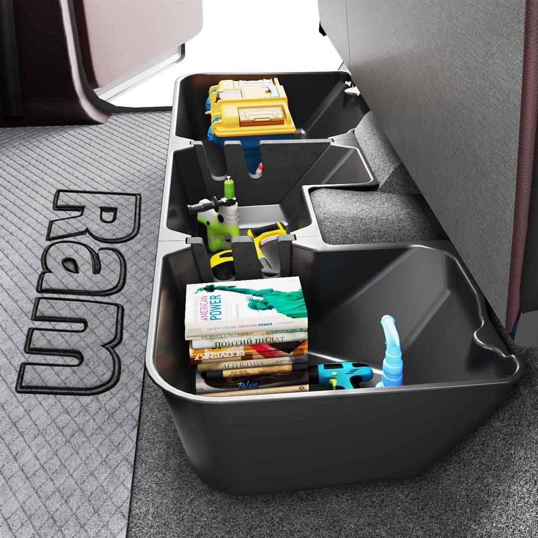 wonderdriver Under Seat Storage Box Compatible with 2019-2026 Dodge Ram 1500 crew cab (New Body Style),Upgraded Rear Truck Underseat Organizer Cargo Box