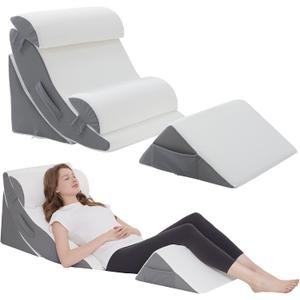 Ziixmile Wedge Pillow Set for After Surgery – 5PCS Orthopedic Bed Wedge Pillow Set for Sleeping, Body, Back and Leg Pain Relief Comfortable & Adjustable Support PillowsAnti Snoring (Grey)