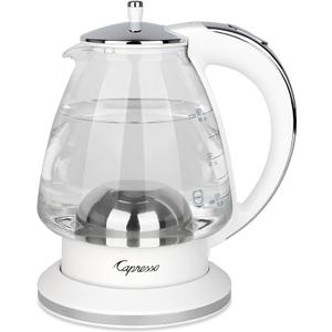 Capresso H2O Glass Kettle, 240.02, White and polished chrome, 48 ounces