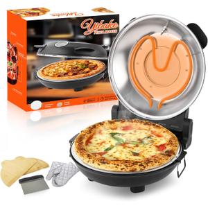 12" Electric Pizza Oven - Countertop Pizza Maker with Ceramic Stone, Heats up to 800F, Portable Indoor Pizza Oven for Homemade Pizzas, Black