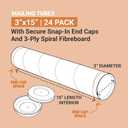 BOX USA Cardboard Tubes with Caps, 15"L x 3"W x 3"H, Pack of 24 | Poster Tube for Mailing and Storage of Blueprints, Artwork, Crafts, Long Art Holder, 15 inches