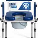 Drop Arm Bedside Commode, Commode Toilet with Padded Seat and Backrest, 400lbs Capacity, 6.3QT Removable Bucket and Splash Guard, Adjustable Height Portable Toilet for Adults, Blue