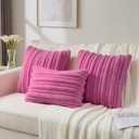 FUTEI Pack of 2 Faux Rabbit Fur Throw Pillow Covers 16x16 Inch Soft Fluffy Thick & Thin Striped Textured Decorative Cushion Case Modern Farmhouse Accent for Couch Bed Living Room, Hot Pink