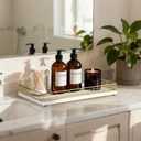 Large Bathroom Vanity Tray 13" x 8" Oak Decorative Wooden Tray for Bathroom Countertop & Vanity Organizer, Wood Tray for Perfume, Skincare & Accessories Storage, Vanity Dresser Decor Gold & White