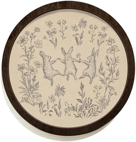 SkyCozy Easter Bunny Nursery Wall Art Decor | Neutral Cottagecore Wildflower Easter Rabbit Round Hanging Wall Decor for Kids Boy Girl Nursery Room Bedroom Playroom Pack of 3, 10x10