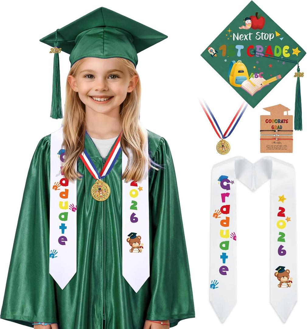 YLOLUL 2026 Kindergarten Preschool Graduation Gown Cap Set Graduation Stole Bracelet Medal Certificate Package Grad Gifts