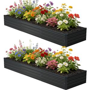 zunatu 10x2x1 ft(2 Pack) Galvanized Raised Garden Bed,Outdoor Planter Box Metal Patio Kit Planting Bed for Vegetables Flowers and Succulents,Black