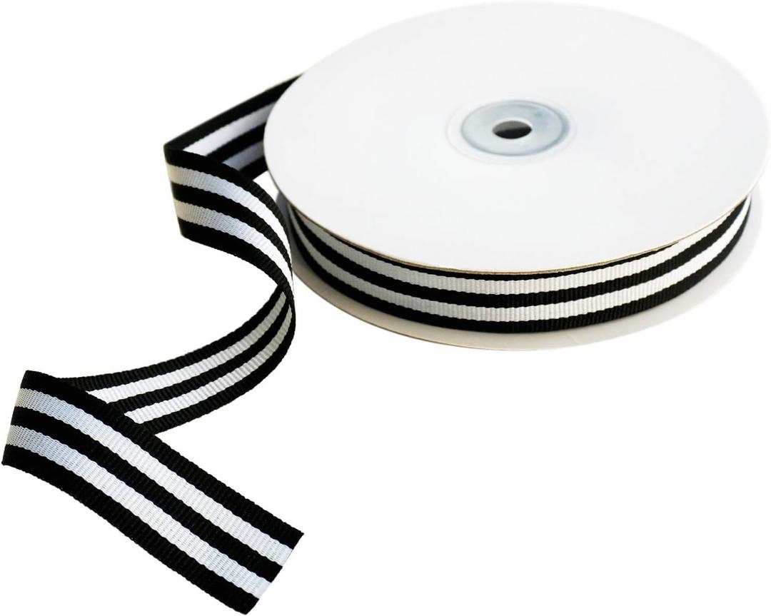 Striped Fabric Grosgrain Ribbon 3/4 Inch Wide 25 Yards Black Black and White Striped Ribbon for Bouquet Festival Gifts Wraps Supplies Craft Trim Embellishments Decoration Hair Bow
