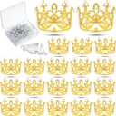 Sureio 100 Pcs Bouquet Wedding Corsages Pins for Flowers and 20 Pcs Crown Cake Topper Flower Rhinestone Head Pins Mini Tiara Birthday Cake Topper for Birthday Party Wedding (Gold)