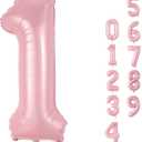 Pastel Pink 1 Balloons, 40 Inch Giant Light Pink Helium Foil Number 0-9 for Girls, Self Inflating 1st Birthday Balloon for Women Anniversary Baby Shower Princess Party Decorations Supplies