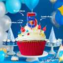 4 Pcs Blue Red 5th Birthday Candles, Number 5 with Mushroom Candle Cake Topper Decorations Cupcake Decorations for Cartoon Game Themed Party, Birthday Party