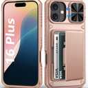 BXYJY for iPhone 16 Plus Phone Case Wallet, Built-in Card Holder (4-5 Cards), Slide Camera Lens Cover, Military Grade Drop & RFID Protection, Rugged Women Girly Men Case for iPhone 16Plus, Rose Gold