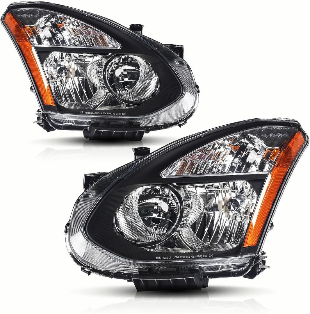 Headlights Assembly Compatible with 2008 2009 2010 2011 2012 2013 Nissan Rogue, 2014 2015 Nissan Rouge Select, Not Fit HID Headlights, Black Housing Ambert Reflector