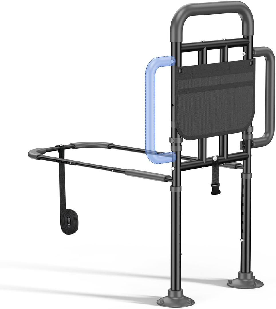 Bed Rails for Elderly Adults Safety with Non-Slip HandleAdjustable Bed Assist Rail, ASTM Approved, 400 lb Capacity, Fixing Strap & Storage Pocket, Fits Twin/Full/Queen/King