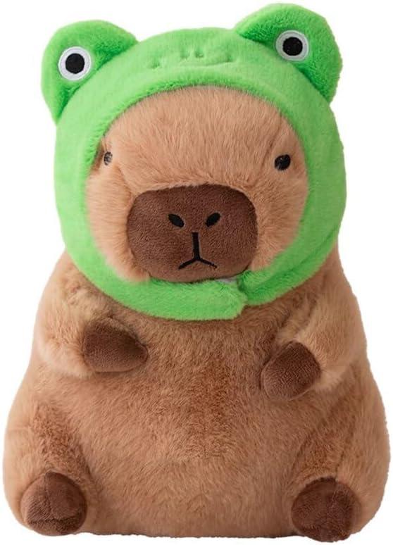 Cute Capybar Stuffed Animals with Wearable Toast headsetwear Capybar, Gifts for Kids (Frog hat)