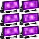 6 Pack 50W Black Light, LED Blacklight with US Plug and Switch, Black Lights for Glow Party, Halloween, Body Painting, Birthday Party, Painting and Tapestry