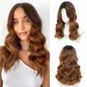 18 inch Wavy Wigs for Women - Middle Part Wavy Light Brown Wig with Upgraded Strands Synthetic Natural Hairline Wig for Daily Party(Light Brown,18 Inch