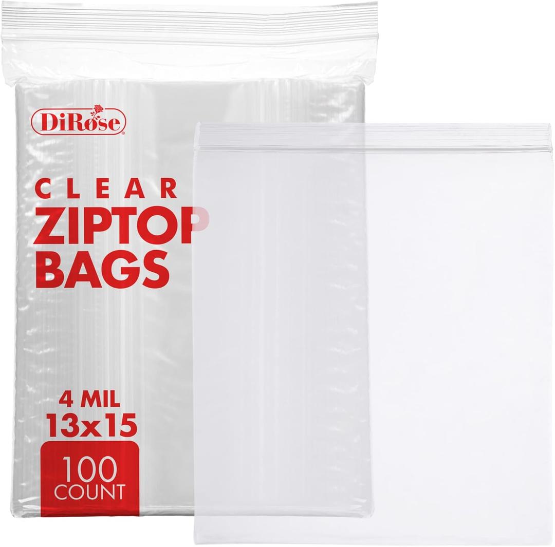 Dirose Resealable Poly Zip Top Clear Bags - 13" x 15", 4 Mil - 100 Count for Gifts, Cards, Stationery, Apparel