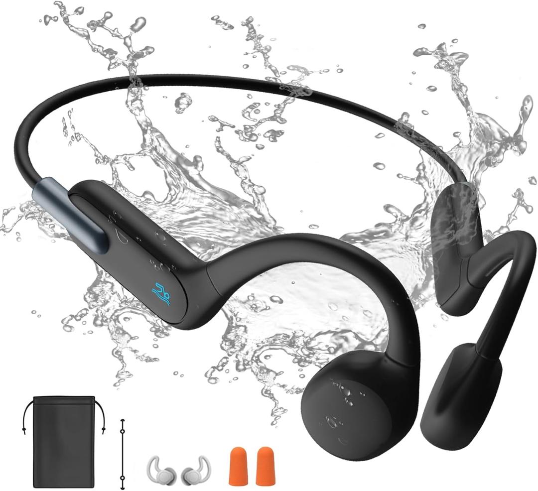 Bone Conduction Headphones Swimming, Underwater Headphones for Swimming, Built-in 32G Memory IPX8 Waterproof, Wireless Bluetooth 5.3 Open Ear Headphones for Running, Cycling, Swimming