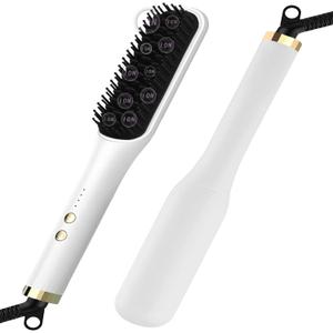SXAI Hair Straightener Brush for Women, SXAI Straightening Comb for Ceramic Heating, Negative Ion, Dual Voltage, 2 in 1 Straight Comb and Flat Iron White