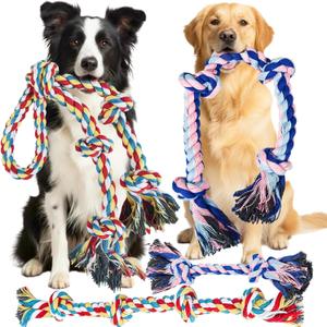 Rocfish 4 Pack Dog Rope Toys for Aggressive Chewers, Tough Tug of War Dog Toys for Large, Medium & Small Dogs, 100% Cotton Teeth Cleaning Chew Toys, Heavy Duty Tug Toy to Relieve Dog Boredom (Multicolour)