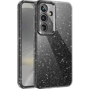 Glitter Case for Samsung Galaxy S25, Cute Sparkly Bright Color Phone Cases for Women Girls, Shiny Bling Slim Fit Soft TPU Cover with Camera Protection, Black