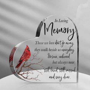 Sympathy Gifts Red Cardinal Memorial Bereavement Gifts Acrylic Heart Condolences Plaque for Loss of Loved One Loss of Mother Father Glass Crystal Table Remembrance(4.7 x 4.7 Inch)