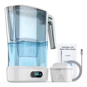 Hydrogen Water Filter Pitcher - BPA Free Rich Hydrogen Water Generator Electrolysis Jug with SPE/PEM. Removes 99% of Lead, Microplastics, PFAS & Chlorine – Advanced UltraFiltration Technology