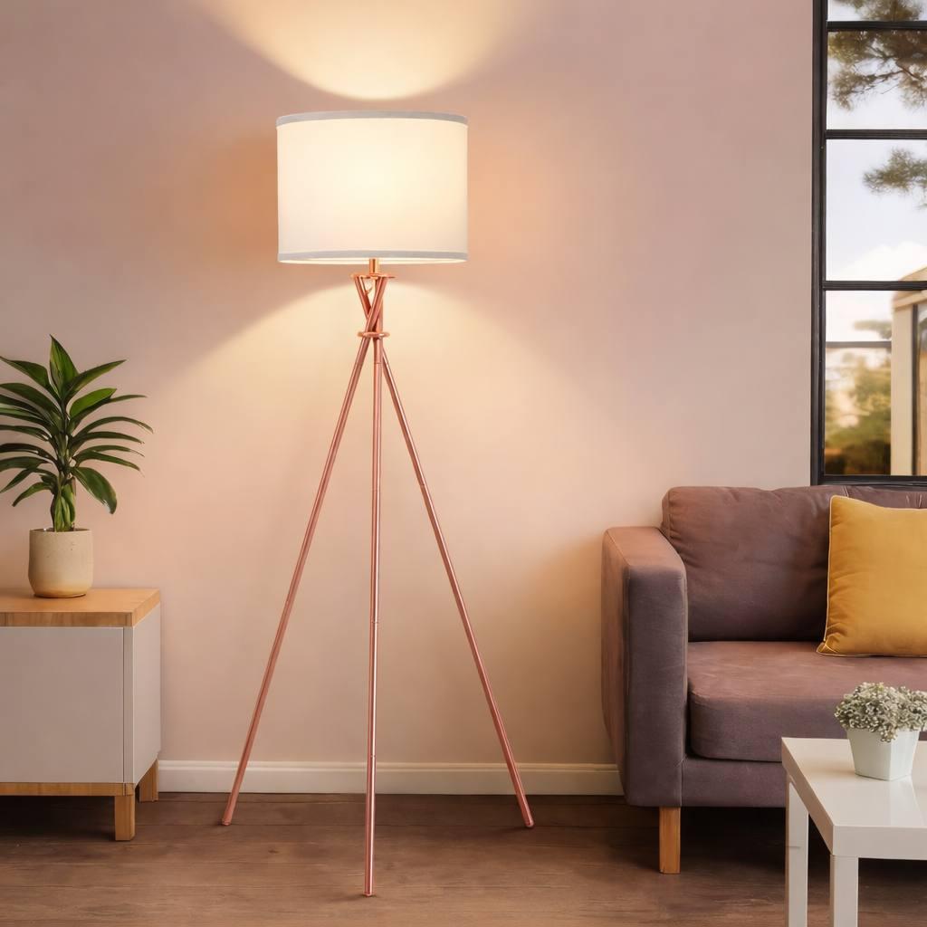 Modern Copper Metal Tripod Floor Lamp with a Pink Shade | Floor Lamps & Torchieres, Home Décor, Improvement & Lifestyle Essential
