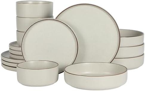 Gibson Elite Gelston Stoneware Matte Reactive Glaze 14 Piece Plates and Bowl Dinnerware Set - Cream