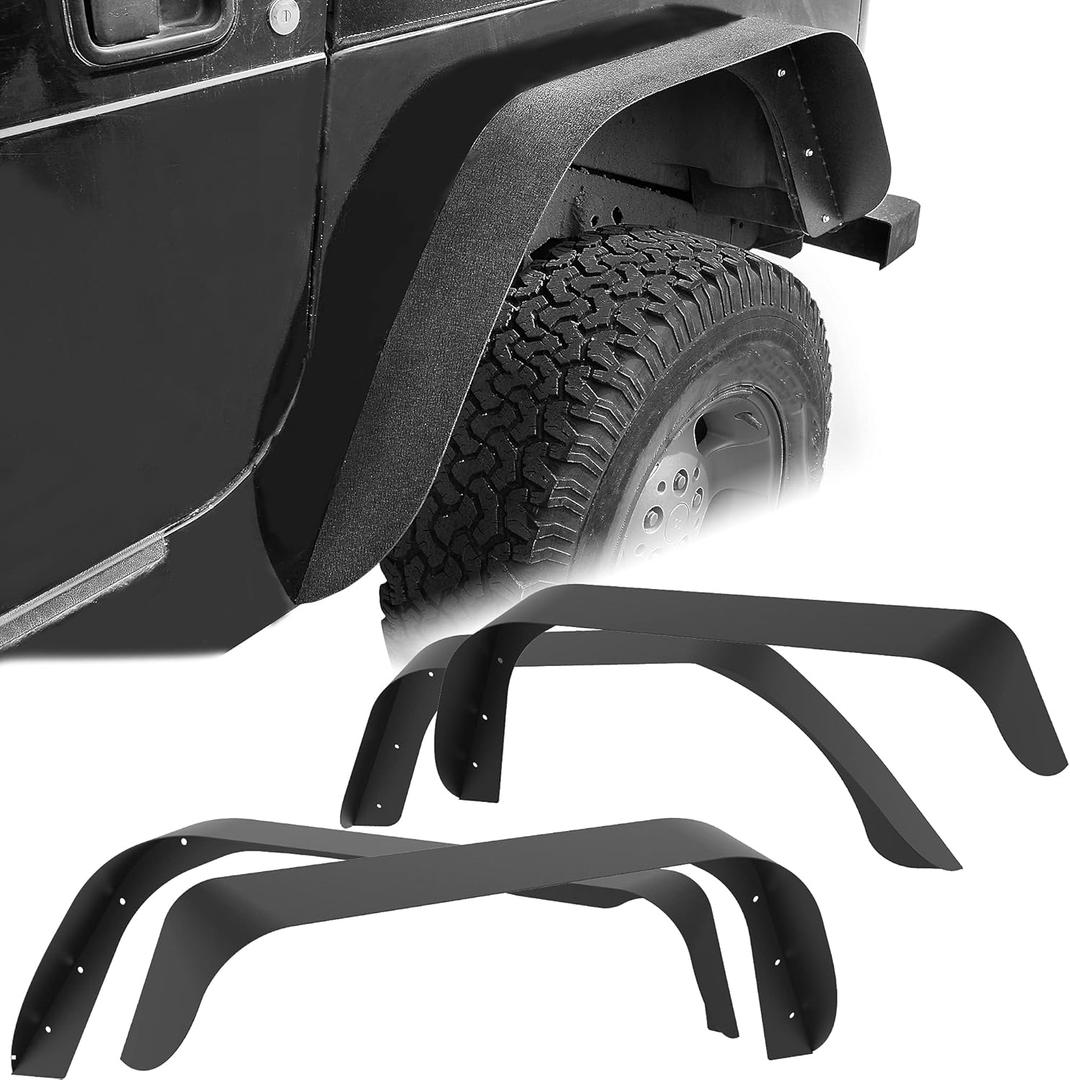 YITAMOTOR Flat Front & Rear Fender Flares Compatible with 1997-2006 Jeep Wrangler TJ & LJ, 4 PCS Off-Road Steel Wheel Flares Set