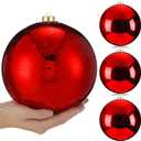 4 Pcs Extra Large Retro Mercury Christmas Balls Ornaments 8'' Oversized Giant Hanging Shatterproof Electroplated Ball Christmas Tree Ornaments for Xmas Party Outdoor Decor (Red)