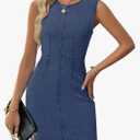 NENONA Women's Summer Sleeveless Denim Dress Casual Crew Neck Stretchy Mini Jean Dresses Cowboy Chic Outfits, S