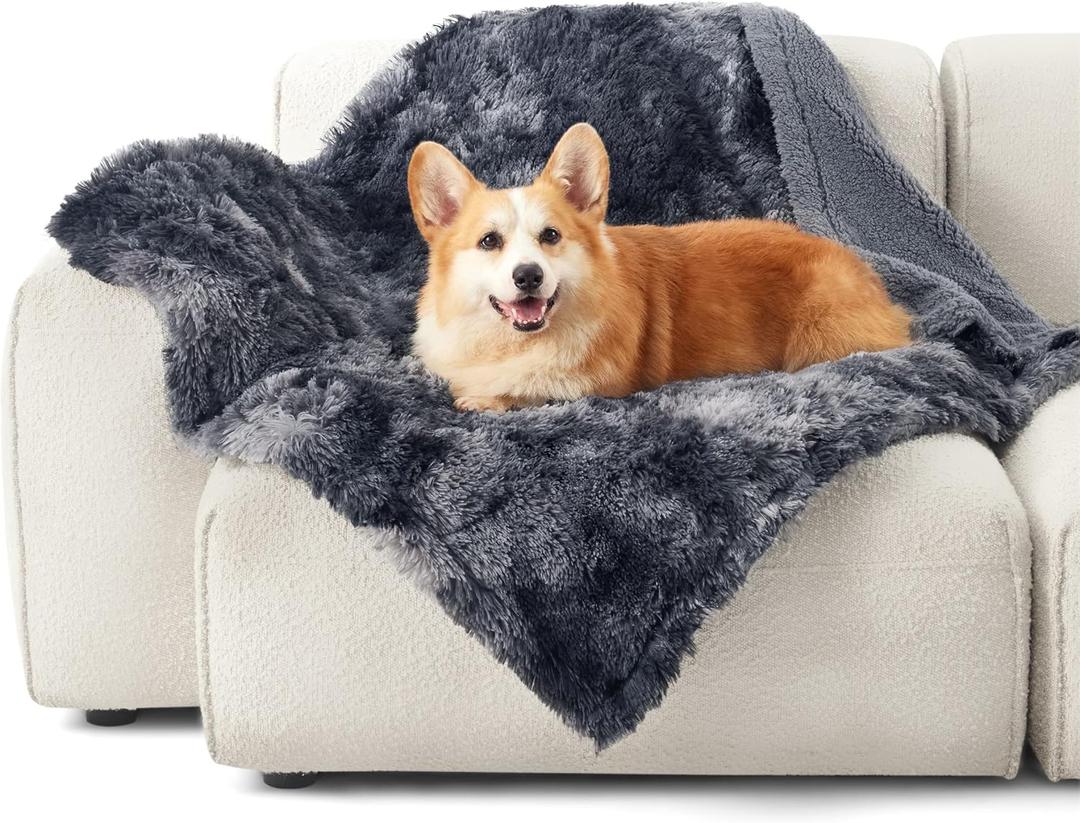 Bedsure Waterproof Dog Blankets for Medium Dogs Washable - Cat Blanket for Couch Protector Long Faux Fur, Calming Soft Reversible Throw Furniture Protection for Puppy Pet, 30"x40", Tie-dye Grey