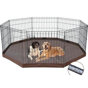 NEZUC Foldable Metal Dog Exercise Playpen Gate Fence Dog Crate 8 Panels 24 Inch Height Puppy Kennels with Bottom Pad for Animals Outdoor Indoor (with Bottom pad, 8 Panels 24" H) (Brown)