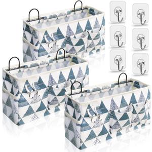 3pcs Large Wall Hanging Organizer Bag, Linen Fabric Door Hanging Storage Baskets with Pockets, Waterproof Bin for Kitchen, Bedroom, Office, RV Camper (Triangle)
