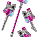 4-in-1 Kids Toy Vacuum That Works, Toddler Pretend Play Cleaning Set with Real Suction, Toys Working Cleaner Birthday Idea for 3 4 5 6 7+ Year Girl Boy (Rose Red)  