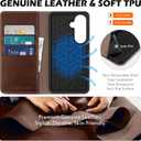 SHIELDON Wallet Case for Galaxy S26 6.3" 5G, Genuine Leather Wallet with RFID Blocking Credit Card Holder Kickstand Magnetic Folio Full Protective Cover Compatible with Galaxy S26 - Retro Coffee