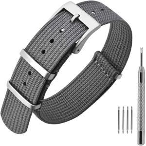 ANNEFIT Nylon Watch Band 16mm 18mm 20mm 22mm, One-Piece Waterproof Military Watch Straps with Heavy Buckle (Grey/Silver Buckle)