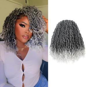 Yanky Twist Crochet Hair - 8 Inch 8 Packs (240 Strands) Ombre Gray Pre-twisted Fluffy Spring Passion Micro Mini Twist, Pre-Looped Short Curly Crochet Braids Braiding Hair (8 Inch, T-Gray-8P)