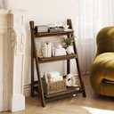 Ladder Shelf 3-Tier Foldable Wooden Ladder Bookshelf Plant Stand, 34.3 x 21.7 x 13.8 inches