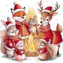 Family Vibrant Cartoon Wall Decal Decoration Cute Happy Animals Christmas Costume Fun Happy Bonfire Holiday Gift Lasts Years and Easily Removable - Size: 40 in(W) x 36 in(H)