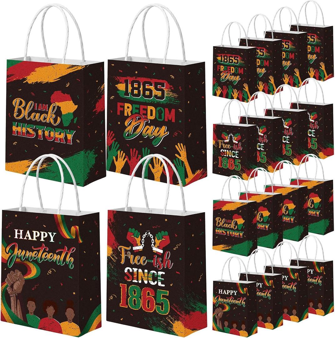 Blosssound 32 Pcs Happy Juneteenth Gift Bags Bulk June 19th Paper Bags with Handle Since 1865 African American Candy Pouches for Juneteenth Freedom Day Independence Day Party Favor Supplies, 1 count
