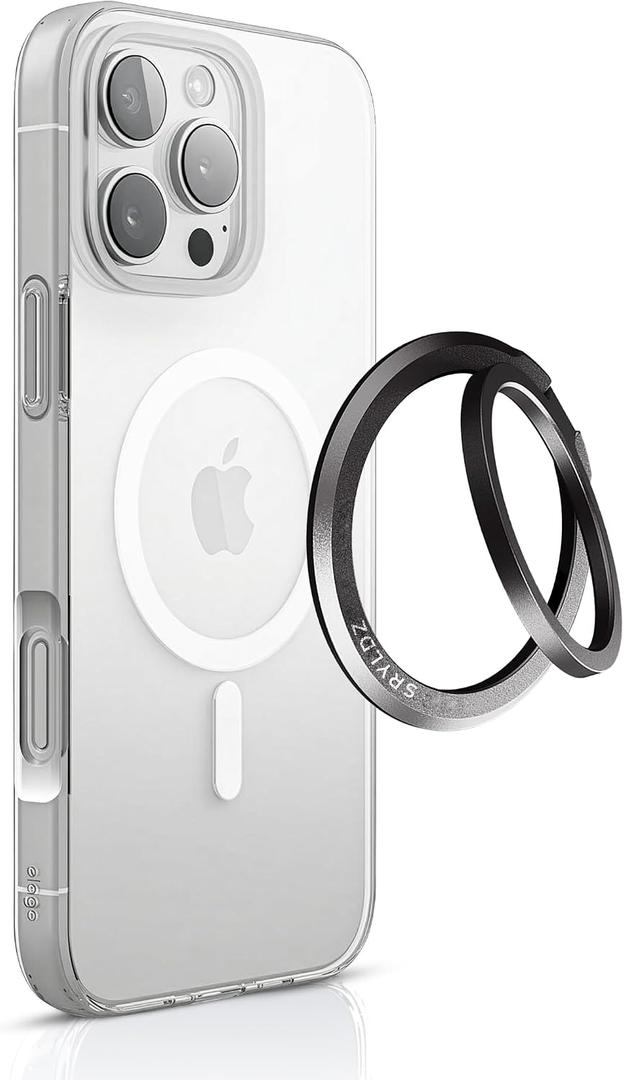 4 x Magnetic Ring Holder for iPhone, MagSafe Compatible Phone Grip and Kickstand, Ultra Slim Lightweight Aluminum Alloy Stand, Strong Magnetic Attachment, Durable Anti-Scratch Design, Black
