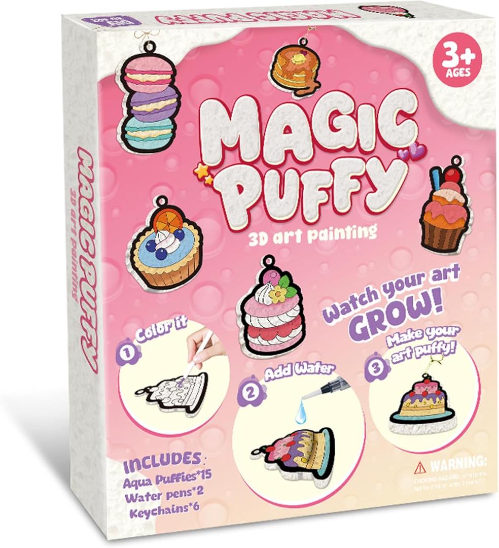 MZYTOZA 3D Art Craft Aqua Puffs Paint Kit - Magic Foam Texture Painting Kit, 15 Mess-Free Paint by Number Craft for Kids, Christmas Gift Idea & Stocking Stuffer(Aqua Puffs - Dessert Style)