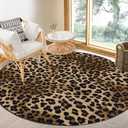 3Ft Leopard Print Round Area Rug, Washable Non-Slip Ultra-Soft Low Pile Carpet, Non-Shedding Modern Circle Rug for Bedroom Entryway Kitchen Bathroom Office