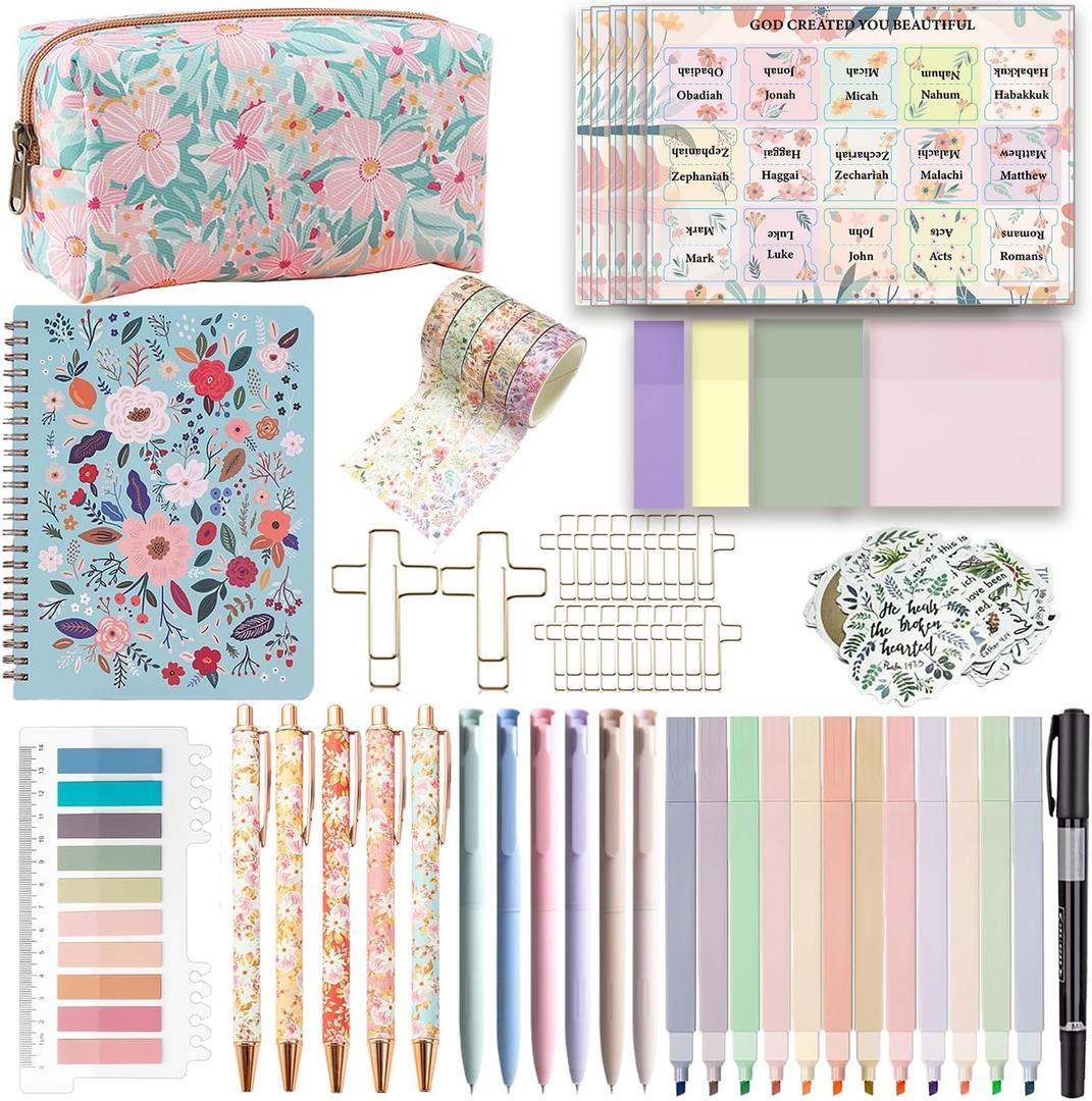 Bible Study Supplies Journaling Kit with Tabs and Notebooks, Bibles Highlighters and Pens No Bleed, Bible Study Kit for Women Students Beginner Christian Gifts