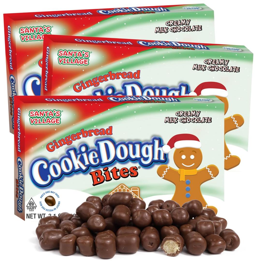 3 x Christmas Gingerbread Cookie Dough Bites, Stocking Stuffer Candy Boxes, 3.1 Ounces (Pack of 3) (EXP 09/25/26)